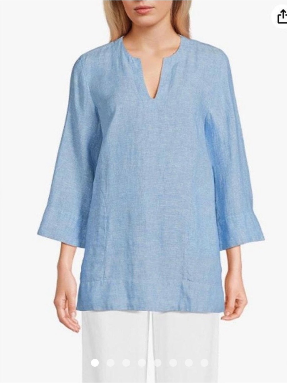 Lands' End Light Blue Split-Neck Tunic 3/4 length sleeve size small linen blend